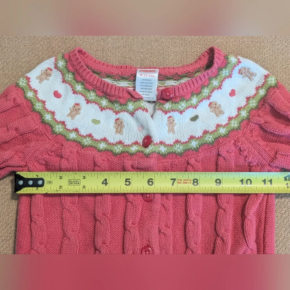 Gymboree Baby Girls Pink Cable Knit Gingerbread Holiday Cardigan Sweater